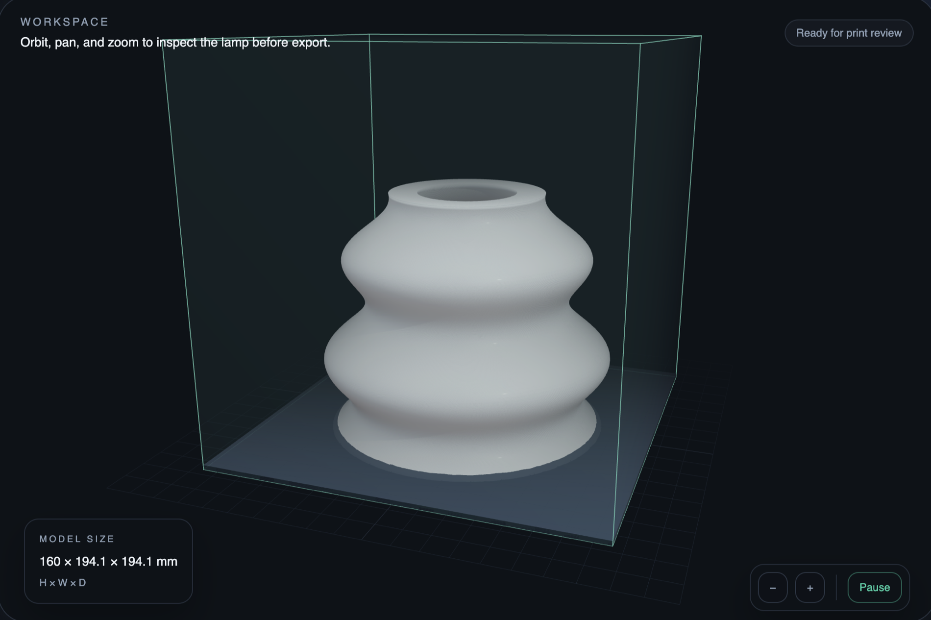 The EspiraLab workspace, with the lamp in 3D and its controls beside it.